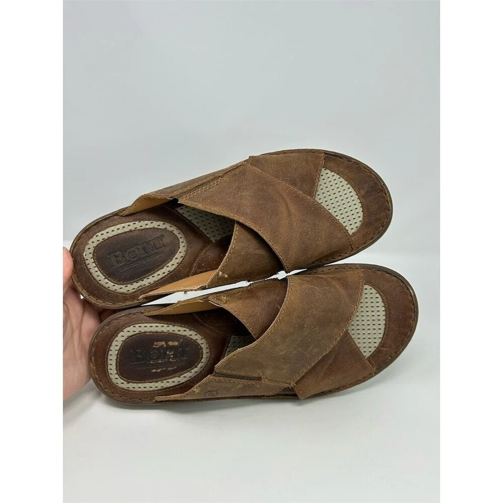 Born Men's Slide Sandals Brown Cross Strap Slip-On Comfort Casual Size 13